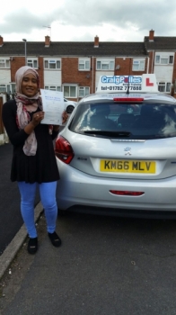 A big congratulations to Hafsa Etarghi Hafsa passed her driving test today at Cobridge Driving Test Centre with just 1 driver fault <br />
<br />
Well done Hafsa - safe driving from all at Craig Polles Instructor Training and Driving School 🚗😀